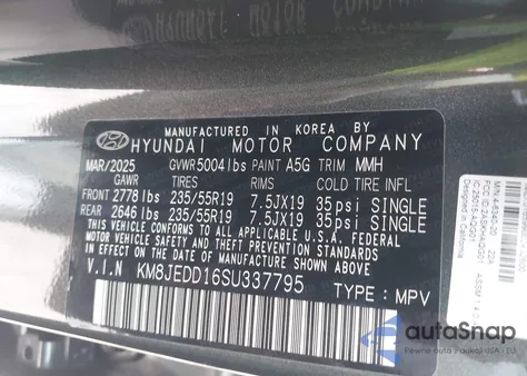 2025 Hyundai Tucson Hybrid Limited из США, поврежденный, VIN KM8JEDD16SU337795